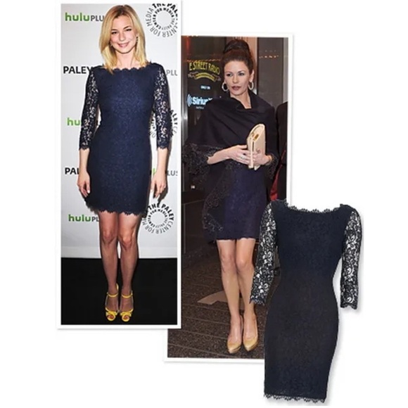 Diane Von Furstenberg Zarita Midnight Navy Blue Stretch Lace Shift Dress NWT 8 - Picture 2 of 12